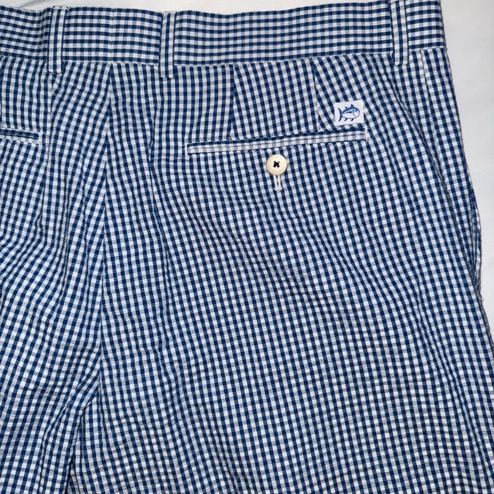 Southern Tide Blue and White Checkered Men's Flat Front Shorts - Picture 3 of 4